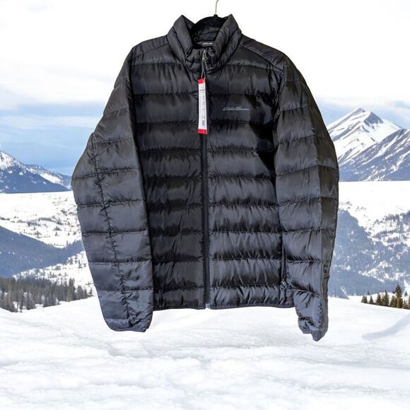 NWT Mens Eddie Bauer Microlight II Black 650 Fill Packable Jacket Size XL - Picture 1 of 7
